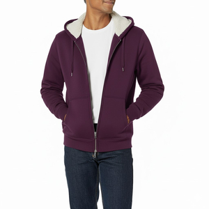 High Quality Zip up Cotton Fleece Knitted Regular Fit Solid Print <b>Hoodie</b> Drawstring Hood Warm Winter Heavyweight Zipper Hoodies - Product Image 5