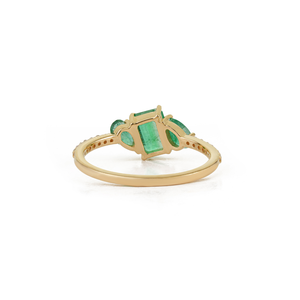 Anillo Apilable de Tres Piedras con Esmeralda y Diamantes, Diseño para Mujer, Tendencia en Ventas, Uso Diario, Oro Amarillo Puro de 14K - Product Image 6