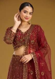 Elegante Lehenga Choli de Red Suave de Calidad Premium con Lentejuelas, Estilo Indio-Pakistaní, con Patta de Lona, Largo hasta el Suelo, para Bodas de Verano - Product Image 2