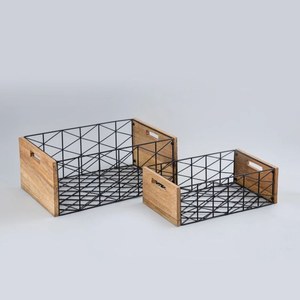 Wooden Wire <b>Storage</b> <b>Baskets</b> With Handles <b>Rectangle</b> Modern Multi Purpose Neatening Organizers - Product Image 1