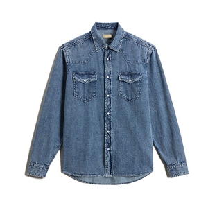 Everyday Blue Cotton Denim Breathable Long Sleeve Washed <b>Button</b> Up Men's <b>Shirts</b> Regular Fit - Product Image 4