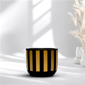 Maceta de Terracota Artesanal con Rayas Negras y Doradas, Maceta Decorativa de Lujo con Orificio de Drenaje para Interiores - Product Image 3