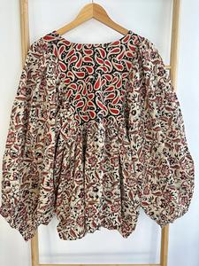 Blusa Bohemia informal Top Algodón puro Estampado floral terroso Indio Bagru Block Camiseta sin mangas bordada Ropa de día de verano - Product Image 4