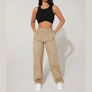 Pantalones de cintura alta para mujer, Pantalón ancho recto