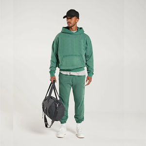 Survêtement unisexe respirant en molleton deux pièces à capuche, couleur unie délavée à l'acide, grande taille, style streetwear, pantalon de survêtement personnalisé 100% coton - Product Image 1
