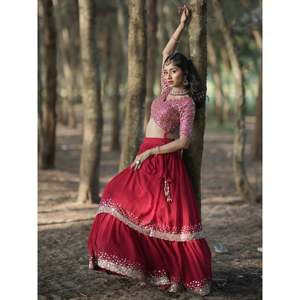 ชุด lehenga choli ชุดแต่งงานผ้าเลื่อมสีแดงที่สวยงามพร้อม dupatta - Product Image 6