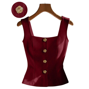 Camiseta sin mangas para mujer, cuello cuadrado, con botones al frente, corte ajustado, informal, tejida, 100% poliéster, de secado rápido, transpirable, elegante, para verano - Product Image 3