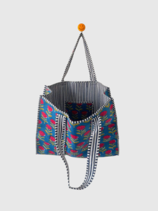 Sac fourre-tout en coton à motif floral avec broderie, design ouvert, pour le shopping toutes saisons, style bohème - Product Image 2