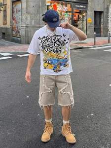 กางเกงยีนส์ขาสั้นทรงหลวมสไตล์วินเทจ Y2K สำหรับผู้ชาย ลายดาว ขากว้าง สตรีทแวร์ลำลอง - Product Image 5