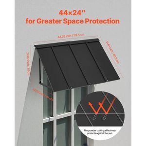 Tettoia Fissa in Metallo 44 x 24 Pollici con Telaio in Acciaio Stabile e Telo in PC Rivestito per Protezione da Pioggia e Neve - Product Image 4