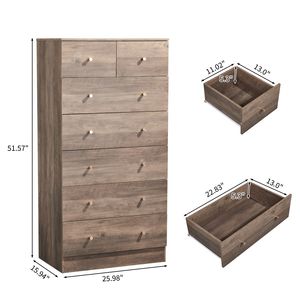 Cómoda de 5+2 cajones con tiradores dorados mate, de aglomerado de lino, 66*40*131cm, con chapa de melamina gris y dorada - Product Image 3