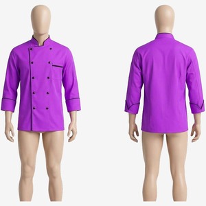 Veste de chef homme en coton et polyester, noire avec passepoil rouge, double boutonnage, broderie personnalisée, logo imprimé, uniforme de cuisine - Product Image 1