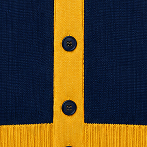 2026 <b>Women's</b> <b>Navy</b> Blue V-Neck Long Sleeve Knitted soro <b>Cardigan</b> With Yellow Contrast Trim And Button Closure Casual Style - Product Image 5