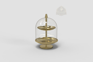 Support à gâteau de luxe à 2 niveaux en acier inoxydable écologique avec dôme en verre, idéal pour servir des friandises du Ramadan, présentation haut de gamme, couvert, pour hôtels, Israël - Product Image 4