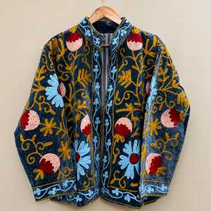 Chaqueta Blusón de Terciopelo Bordada para Mujer, Cuello Mandarín, Estampado Floral, Manga Larga, Ropa de Abrigo Otoñal, Estilo Prairie Chic - Product Image 4
