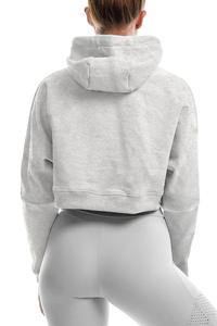 Sweat-shirt à capuche court noir pour femme avec logo imprimé, manches longues, tricoté, pour l'automne - Product Image 6