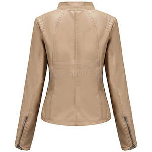 WARPRO INDUSTRY <b>Women's</b> <b>Beige</b> PU Leather Waterproof Full Sleeve Turn-down Collar Zipper Closure Winter Wear - Product Image 2