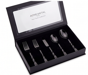 Ensemble de couverts de luxe torsadés finition miroir noir, en acier inoxydable moderne, ustensiles de table élégants pour la maison et les réceptions - Product Image 5