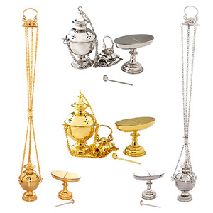 ชุดกระถางธูปทองเหลืองพร้อมถาดใส่ธูปและช้อน |   ชุดอุปกรณ์พิธีกรรมคริสตจักร - DOUBLE VEE EXPORTS - Product Image 1