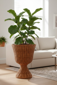 Macetero de ratán natural tejido a mano con pedestal, soporte decorativo de mimbre con base para plantas de interior y exterior, de Vietnam. - Product Image 4