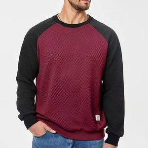 Sweat-shirts d'hiver pour hommes à col rond, patchwork, manches raglan, 100% coton molletonné, imprimé, texture géométrique écologique, décontracté - Product Image 1
