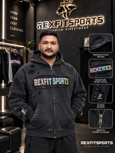 เสื้อฮู้ดซิปเต็มตัวสีดำแบบกำหนดเอง REXFITSPORTS 2026 ประดับด้วยกราฟิกคริสตัล สไตล์สตรีทแวร์ เสื้อฮู้ดแฟชั่น ขายส่ง - Product Image 6