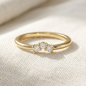 แหวนเพชร 3 เม็ด ทอง 14K ทรงกลม สำหรับเจ้าสาว งานแต่งงาน แหวนนิ้วเรียวเล็ก เครื่องประดับ - Product Image 4
