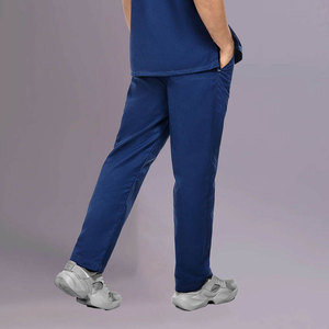 Haut de blouse médicale bleu pour homme à col en V et manches courtes avec poches, en coton et polyester tissé, ensemble uniforme d'hôpital - Product Image 4