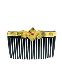 Peigne à cheveux classique en acétate avec décorations en strass plaqué or, accessoire de mode de haute qualité pour mariage et fête - Product Image 2