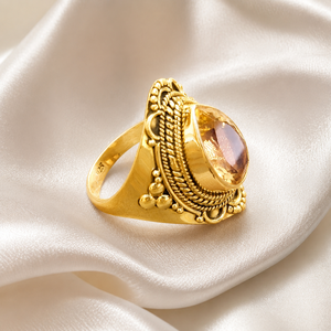 Natural Citrine Gemstone <b>Ring</b> <b>925</b> Sterling <b>Silver</b> Vintage Boho Statement <b>Ring</b> Yellow Rose Gold Plated Jewelry Christmas gift her - Product Image 1