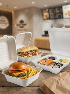 Contenants alimentaires en forme de coquille de canne à sucre pour l'emballage de restauration rapide, 6 x 6 pouces, compostables, avec couvercle, pour les restaurants de burgers - Product Image 2