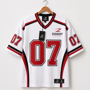 ขายส่งโดยตรงจาก ZIAKOT INDUSTRY เสื้อฟุตบอลตาข่ายสีแดง-ดำ-ขาวแบบกำหนดเองของแท้ - Product Image 4