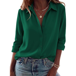 Blusa informal elegante para mujer, camisa de manga larga con botones, blusa elegante para el trabajo, para la oficina y el uso diario - Product Image 1