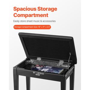 Sedia per Pianoforte con Cuscino Imbottito ad Alta Densità 22 x 13,78 Pollici con Vano Portaoggetti per Libri di Musica - Product Image 3