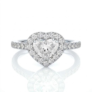 Bague de fiançailles en or jaune 14 carats avec diamant de laboratoire taille cœur 2 carats, halo pavé, pour femme, certifiée GIA, cadeau d'anniversaire - Product Image 4