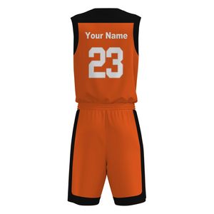 Conjunto de Uniforme de Baloncesto Personalizado Naranja y Negro, Cuello en V, Sin Mangas, Impresión Sublimada, Poliéster que Absorbe la Humedad, Unisex para Adultos - Product Image 3
