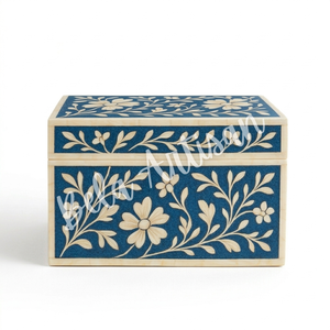 Premium Bela Artisan Handmade Floral Bone Inlay <b>Box</b> | Blue White Decorative Jewelry Organizer <b>Keepsake</b> | Kitchen Living Room - Product Image 2