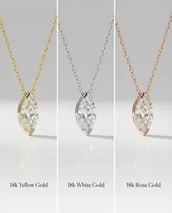Colgantes de Moissanita de Lujo con Corte Marquesa de 0.3ct, Oro Sólido de 14k, Color E/F, Claridad VVS, Joyería de Moda para Regalo de Boda para Mujer - Product Image 6