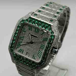 Montre en acier inoxydable de luxe avec diamants Moissanite, design Hip Hop glacé, Moissanite VVS, pour hommes, idéale pour le bureau et les événements spéciaux - Product Image 1