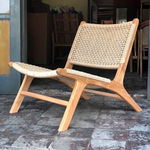 Solid Teak Wood Lounge Chair Woven Paper Cord Accent <b>Armchair</b> Natural Finish Rattan Style Seat Low Profile Living Room Seating - Product Image 6