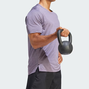 T-shirt à manches courtes pour homme, couleur violette, col rond, coupe classique, tissu jersey à séchage rapide, logo imprimé sur le devant, style décontracté - Product Image 4