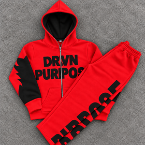 REXFITSPORTS Unisex <b>Full</b> <b>Zip</b> <b>Hoodie</b> Jogger Tracksuit Set Oversized Graphic Print Heavyweight Streetwear Two Piece Sportswear - Product Image 3