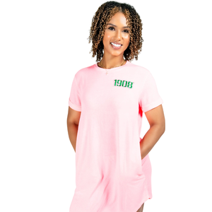Vestido Camiseta Rosa 1908 para Mujer, Manga Corta, Cuello Redondo, Casual, Holgado, Algodón Suave, Estampado Gráfico, Mini Vestido Cómodo para Verano - Product Image 2