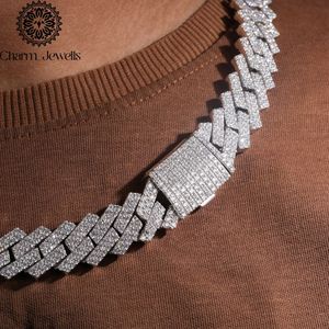 Charm_Jewells Men's Moissanite Freshwater Pearl Brilliant Cut <b>Statement</b> <b>Necklace</b> Geometric Link Chain 14K Gold Plated 925 Silver - Product Image 4