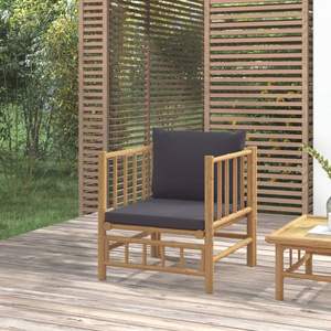 Canapé de jardin gris foncé avec tissu en polyester et mousse en bambou naturel, élégante chaise de jardin d'extérieur - Product Image 1