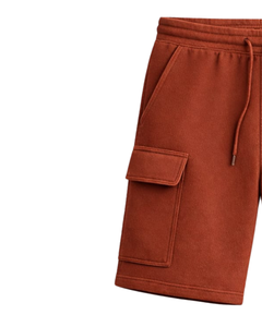 Shorts cargo pour hommes orange rouille, taille élastique, cordon de serrage, streetwear décontracté, multi-poches, shorts d'été, logo personnalisé, fabricant OEM - Product Image 3