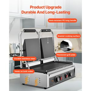 Griglia Elettrica Commerciale per Panini 3600W in Acciaio Inox, Doppia Piastra per Sandwich con Controllo della Temperatura, Attrezzatura da Cucina Professionale - Product Image 3