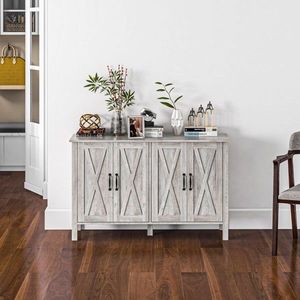 Credenza da Cucina Ecologica Grigia in Legno e Metallo, Mobile Buffet per Sala da Pranzo, Soggiorno, Ingresso e Seminterrato - Product Image 1