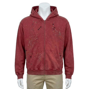 Sweat-shirt à capuche en polaire bordeaux pour homme, coupe classique, uni, décontracté, tricoté, polyester/coton, hiver, service OEM - Product Image 2