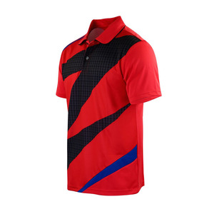 Polo de Manga Corta para Hombre, Diseño Geométrico Rojo y Negro, Secado Rápido, Deportivo, Tejido de Poliéster, Corte Regular - Product Image 1
